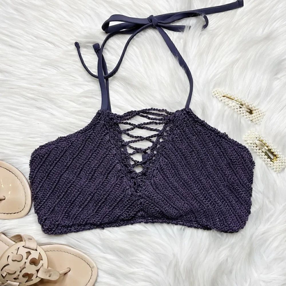 Xhilaration Crochet Halter Neck Bohemian Bikini Top Purple Size Medium